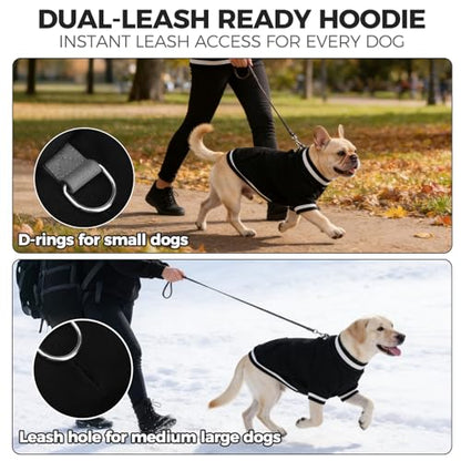 BINGPET Small Dog Sweater Pullover Fleece Vest with Leash Hole & D-Ring,Cotton Dog Hoodie for Small Medium Large Dogs Puppy Boys Girls,Thick Soft Fleece Winter Dog Clothes Cold Weather Sweatshirt Coat - color: Black, size: S(Chest: 20",Neck: 13",Back: 12"