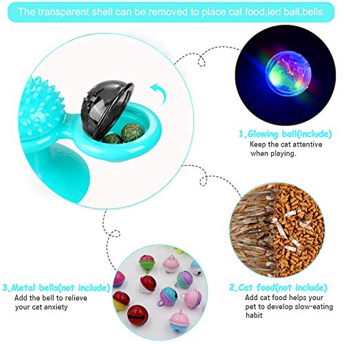 GBSYU Interactive Windmill Cat Toys with Catnip : Cat Toys for Indoor Cats Funny Kitten Toys with LED Light Ball Suction Cup‖Cat Nip Toy for Cat chew Exercise (Blue) - color: Blue