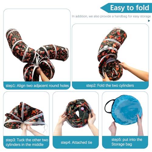 EGETOTA Cat Tunnel for Indoor Cats Large, with Play Ball S-Shape 5 Way Collapsible Interactive Peek Hole Pet Tube Toys, Puppy, Kitty, Kitten, Rabbit (S4 - Mushroom) - color: S4 - Mushroom