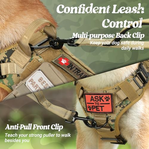 rabbitgoo Tactical Dog Harness Medium Sized, Heavy Duty Pet Harness with Handle, No-Pull Service Vest Medium Breed, Adjustable Military Dog Vest for Training Hunting Walking, Brown Camo, M - color: Brown Camo, size: Medium