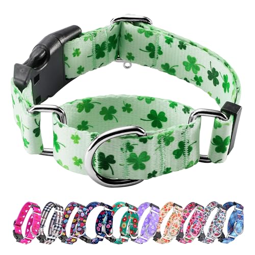 Hikiko St Patrick's Day Martingale Collar for Dogs with Quick Release Buckle Nylon Adjustable Dog Collars Pet Gift Walking Training（Clovers,Small） - color: Clover, size: Small