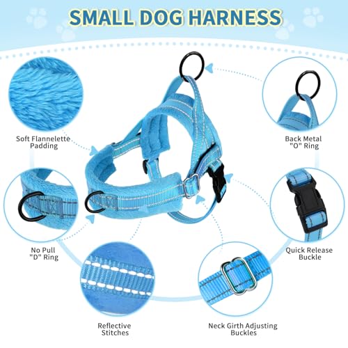 Lukovee No Pull Dog Harness and Leash Set, Soft Padded Small Dog Harness, Neck & Chest Adjustable Reflective Vest Puppy Harness with 4ft Lightweight Anti-Twist Dog Leash for Small Dogs (LBL, XS) - color: Light Blue, size: XS ( Chest 14'' ~ 18'')
