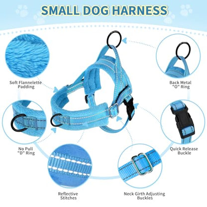 Lukovee No Pull Dog Harness and Leash Set, Soft Padded Small Dog Harness, Neck & Chest Adjustable Reflective Vest Puppy Harness with 4ft Lightweight Anti-Twist Dog Leash for Small Dogs (LBL, XS) - color: Light Blue, size: XS ( Chest 14'' ~ 18'')