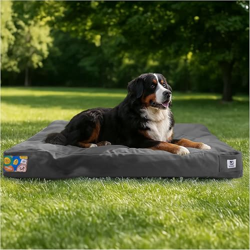 Sytopia 47 Inch Canvas Outdoor Dog Bed for XXL Dogs, Chew Proof Dog Bed with Waterproof Machine Washable Removable Cover, Durable Indoor Patio Pet Pad for Crate, Dark Grey - color: Dark Grey, size: XX-Large