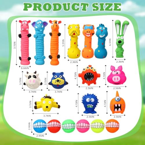 Shappy 20 Pcs Squeaky Dog Toys, Latex Rubber Dog Toys Bulk Soft Squeak Chew Balls Assorted Animals Puppy Fetch Interactive Play for Medium Large Pets(Cute) - style: Cute