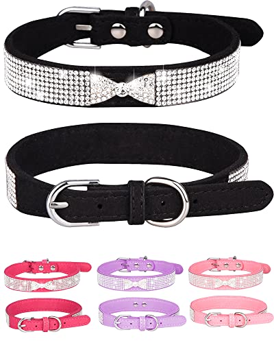 Dog Collar for Small Dogs, Adjustable Leather Suede Bling Dog Collars，Pink Dog Collar Cat Collar, Rhinestone Dog Collar (XS, black4) - color: black4, size: XS
