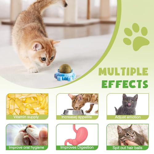 4 Pack Catnip Balls Wall Mounted - Organic Edible Catnip Toy for Cats, 360° Rotatable Interactive Chew Indoor Cat Toy