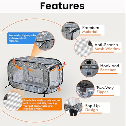 Beatrice Home Fashions Portable, Collapsible, Pop Up Kennel Travel Cat and Dog Crate, 36" L x 22" W x 22" H, Tail Waggers - color: Tail Waggers, size: 36.0"L x 22.0"W x 22.0"H