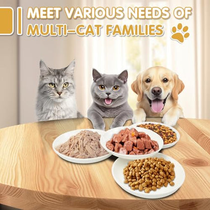 6 Pack Cat Food Bowl, Ceramic Cat Bowls, Anti Whisker Fatigue Cats Bowl Set,5.5 Inches Shallow Wide Kitten Plates for Food and Water (White-C) - color: White-C
