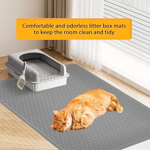 Large Cat Litter Mat 39x27 Inch, XL Waterproof Cat Mat for Litter Box with Raised Edges & Textured Surface, Washable Rubber Cat Litter Catcher Mat for Multiple Cats, Easy to Clean, Gray - style: Grey-39"x27"