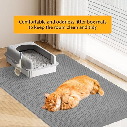 Large Cat Litter Mat 39x27 Inch, XL Waterproof Cat Mat for Litter Box with Raised Edges & Textured Surface, Washable Rubber Cat Litter Catcher Mat for Multiple Cats, Easy to Clean, Gray - style: Grey-39"x27"