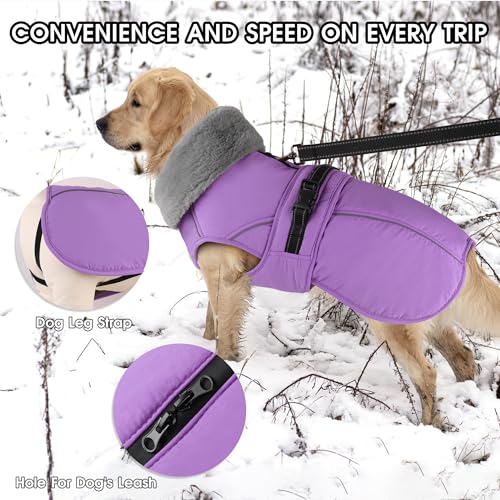 Dog Coat Small, Windproof Dog Jacket with Warm Fleece Lining, Thickened Collar Dogs Winter Coat, Adjustable Reflective Pet Coats for Cold Weather (Purple, Small) - color: Purple, size: Small