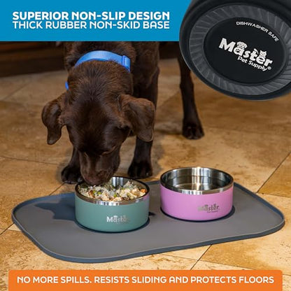 Master Pet Supply Stainless Steel Dog Bowls - 32 oz, Heavy Duty - Black Velvet, Double Wall Extra-Thick Insulated, Non-Slip Pet Water Bowl for Dogs, Cats & Pets, Anti Rust Metal, Dish Washer Safe - color: Black Velvet, size: 4 Cups (32 oz)