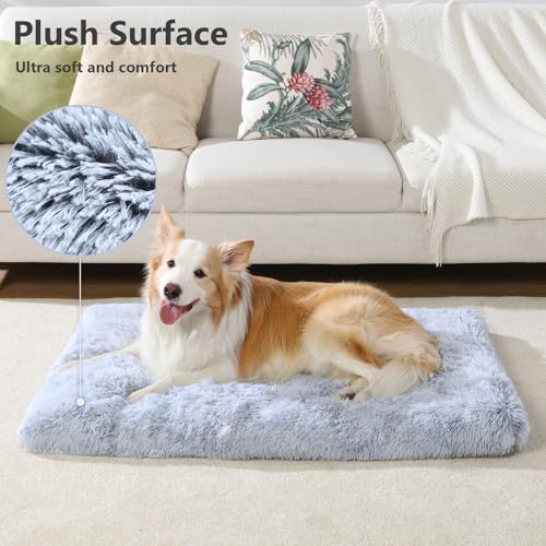 Vonabem Large Dog Bed Crate Pad 36 inch, Washable Pet Beds Medium Small Sized Dogs, Deluxe Plush Warm Anti-Slip Puppy Mats for Sleeping, Soft Kennel Pads 35 * 23 inch Grey - color: Grey, size: 35.0"L x 23.0"W x 2.0"Th