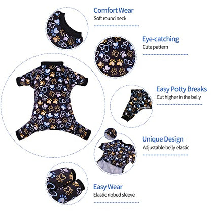 CuteBone Dog Pajamas Costumes Fleece Pet Clothes Puppy Onesie Winter Holiday Cute Cat Jammies Keep Your Pet Warm in the Cold Weather P220S - color: A06-Footprints of Love, size: Small