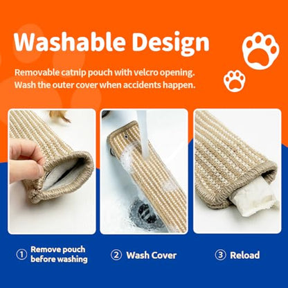 (2-Pack) Yesibeike Refillable Catnip Kicker Toy Kits, Washable Sisal Cover, 60g Catnip Pouch Each, Two Sisal Balls, Side Holes for DIY Teasers, Reinforced Stitching, Natural Odor Free Materials