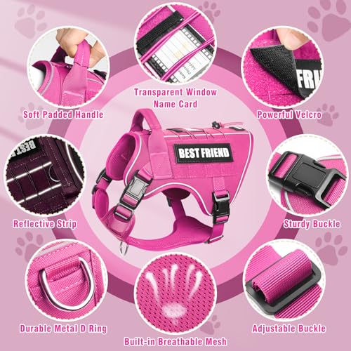 Tactical Dog Harness Small Sized Dog,No Pull Military Dog Vest with Handle,Reflective Heavy Duty Pet Harness for Walking Hiking Training Hot Pink S - color: Hot Pink, size: Small