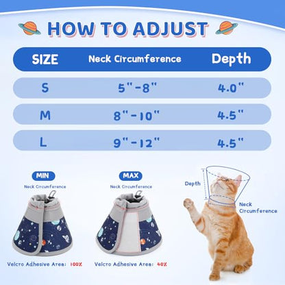 Cat Cone Collar Soft to Stop Licking, Adjustable, Foldable Lightweight Kitten Cones After Surgery Recovery for Cats & Kittens, Cat Cone Alternative, Easy Eating (Grey, M) - color: Grey, size: M