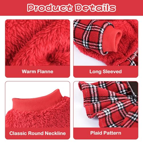 Dog Sweater Dresses for Small Dogs Girl Boy, Plaid Dog Clothes Outfit, Winter Warm Fleece Princess Plaid Dresses, Pet Festival Outfits Apparel Clothing, Small, Red, S - color: Red, size: Small (Chest 15in )
