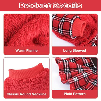 Dog Sweater Dresses for Small Dogs Girl Boy, Plaid Dog Clothes Outfit, Winter Warm Fleece Princess Plaid Dresses, Pet Festival Outfits Apparel Clothing, Small, Red, S - color: Red, size: Small (Chest 15in )