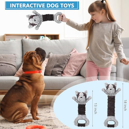 Letsmeet Plush Dog Squeak Toys with Crinkle Paper - Pull Interactive Tug of War Dog Toy, Great for Dental Health, Strengthening Bonds and Anxiety Relief for Puppies, Small, Medium, Large Dogs - color: Grey