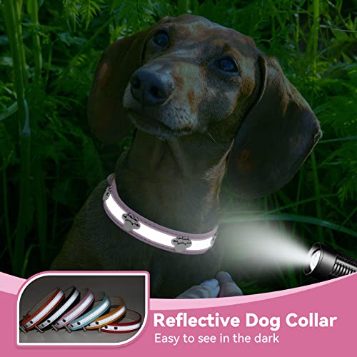 PETCARE Reflective Dog Collar with Cute Paw Rivet Studded Funny Soft PU Leather Adjustable Puppy Dog Collars for Small Medium Large Dogs Cats (Pink,X-Large) - color: Pink, size: XL( Neck 13.77"-17.32")
