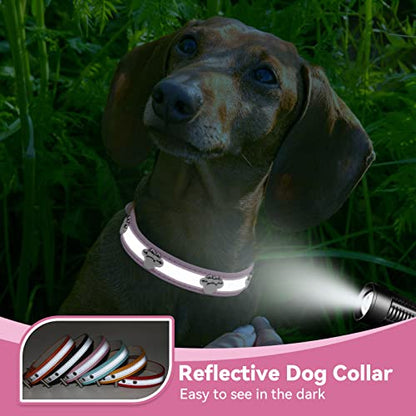 PETCARE Reflective Dog Collar with Cute Paw Rivet Studded Funny Soft PU Leather Adjustable Puppy Dog Collars for Small Medium Large Dogs Cats (Pink,Medium) - color: Pink, size: M( Neck 10.23"-12.59")