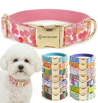 Personalized Polyester Collar, Personalized Polyester Dog Collar with Name and Phone Number, Customizable Laser-Engraved Collar with Metal Quick Release Buckle for Dogs - color: Multicolor Pattern
