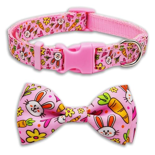 Easter Dog Collar with Buckle, Pink Bunny Pattern, Adjustable Soft Nylon Pet Collar for Small Medium Dogs – Cute Spring Holiday Accessory - color: Easter Day, size: Small-(11"-17") Neck * 5/8" Wide
