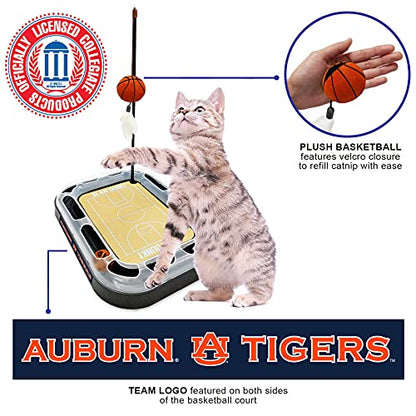 CAT Scratcher NCAA Auburn Tigers Basketball Court CAT Scratcher Toy with Catnip Filled Plush Basketball Toy & Feather Cat Toy Hanging, with Jingle Bell Interactive Ball Cat Chasing 5-in-1 Kitty Toy - color: Auburn Tigers
