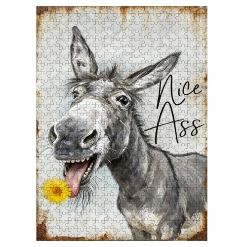 1000 Pieces Wooden Jigsaw Puzzle Donkey with Yellow Flower Hand Eye Coordination Training Fine Motor Skills Development 29.5x19.7 Inch - color: Wooden Puzzle10, size: 1000 Piece pcs