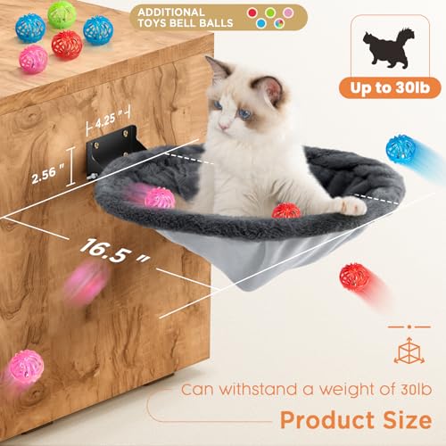JUNSPOW Cat Hammock Wall Mounted, Foldable & Stable Cat Beds- Breathable Cats Wall Shelves for Sleeping, Playing, Climbing, and Lounging - Maximum Hold Up to 30lb（Gray,Faux Rabbit Fur） - color: Gray