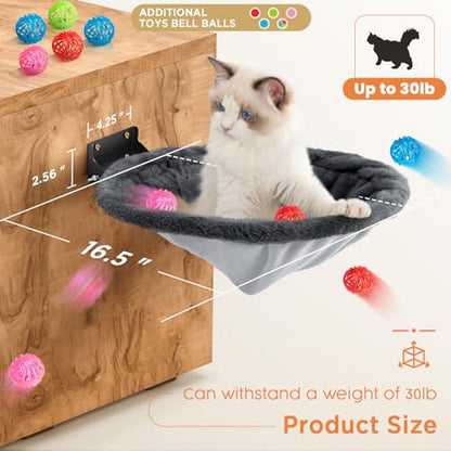 JUNSPOW Cat Hammock Wall Mounted, Foldable & Stable Cat Beds- Breathable Cats Wall Shelves for Sleeping, Playing, Climbing, and Lounging - Maximum Hold Up to 30lb（Gray,Faux Rabbit Fur） - color: Gray