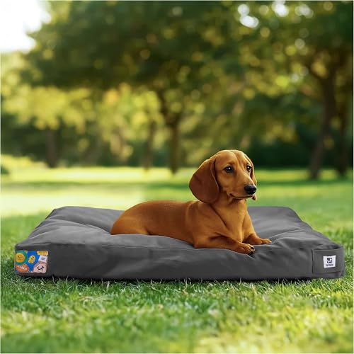 Sytopia 30 Inch Canvas Outdoor Dog Bed for Medium Dogs, Chew Proof Dog Bed with Waterproof Machine Washable Removable Cover, Durable Indoor Patio Pet Pad for Crate, Dark Grey - color: Dark Grey, size: Medium