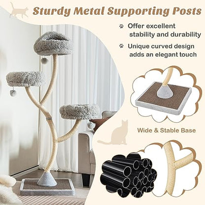PETSITE 70" Tall Cat Tree, Cat Tower with Scratching Posts and Board, Multi-Level Cat Tower for Large Cats 20 lbs+ with 3 Cozy Perches and Dangling Balls, Modern Cat Tree for Indoor Cats Large Adult - color: Grey