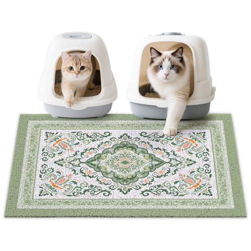 Cat Litter Mat 33" x 22" Non-Slip Litter Box Mat Washable Litter Catcher Mat for Litter Box Indoor Food Mat Supplies Essentials, DarkSeaGreen - color: DarkSeaGreen, size: 33X22in