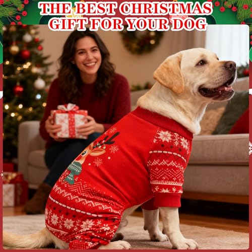 EXPAWLORER Dog Christmas Pajamas for Small Medium Large Dogs, Pet Holiday Onesie Costume, Warm Soft Lightweight Stretchy Xmas Outfit Winter Clothes Sweater Jumpsuit Pjs for Puppy Cats Boys & Girls L - size: Large