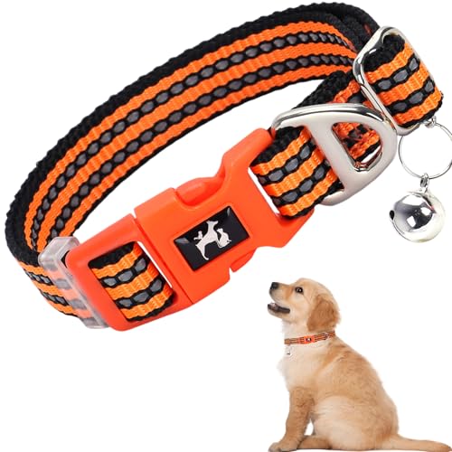 Small Dog Collar with Bell - Reflective Soft Adjustable Nylon Collar for XXS XS Breeds, Lightweight & Comfortable for Tiny Dogs -Orange S - color: O, size: S (Neck 9"-12")