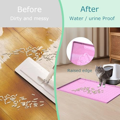Cat Litter Mat, Silicone Large Cat Mat for Litter Box - 28x22 in, Waterproof & Non-Slip, Durable & Easy Clean, Pink - color: Pink, size: 28"L x 22"W
