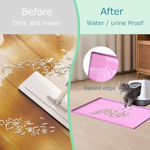 Cat Litter Mat, Silicone Large Cat Mat for Litter Box - 40x28 in, Waterproof & Non-Slip, Durable & Easy Clean, Pink - color: Pink, size: 40"L x 28"W