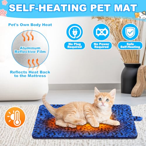 Riakrum 4 Pack Self Warming Cat Bed Mats Leopard Print Cat Dog Thermal Blanket Double Sided Self Heating Pet Pad with Storage Bags for Pet Winter Outdoor Indoor Supplies, Non Electric(Small) - size: Small