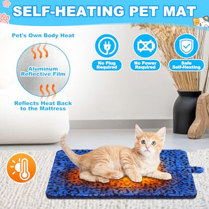 Riakrum 4 Pack Self Warming Cat Bed Mats Leopard Print Cat Dog Thermal Blanket Double Sided Self Heating Pet Pad with Storage Bags for Pet Winter Outdoor Indoor Supplies, Non Electric(Small) - size: Small