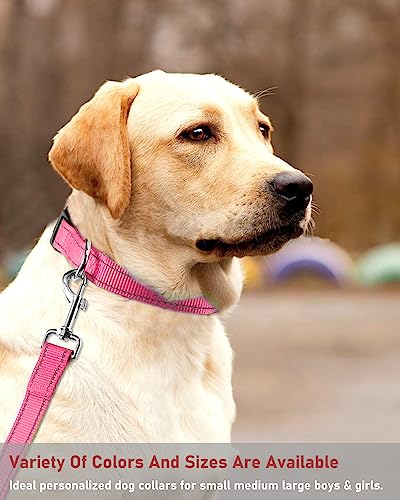 Reflective Dog Collar with Buckle Adjustable Safety Nylon Collars for Small Medium Large Dogs, Light Pink L - color: Light Pink, size: Large :Width 1",Neck 14-22"