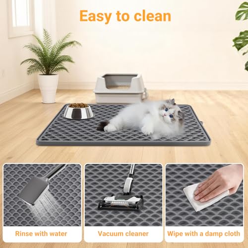 Premium Double-Layer Silicone Cat Litter Mat – Non-Slip, Waterproof & Easy-to-Clean Litter Trapping Mat for Cats, 18x12.5 Inch （Gray）