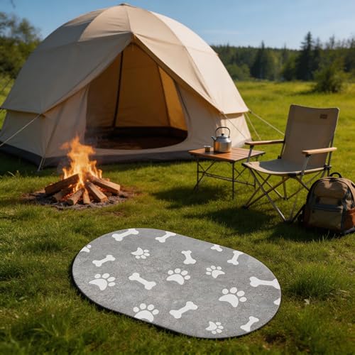 Oval Dog Feeding Mats, Cat Food Mat, Absorbent Dog Mat for Food and Water Bowls, Easy Clean Silicone Mat for Food Bowls & Litter Areas | Cat Litter Mat | Ideal for Dog and Cat Owners - size: 17"x28"