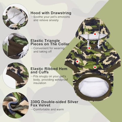 BEAUTYZOO Dog Hoodie for Small Medium Dogs Puppy, Soft Fleece Dog Sweater Cold Weather Coats with Pocket, Pet Outfits Hooded Sweatshirt Chihuahua Cat Jacket Clothing Warm Camo French Bulldog Clothes - color: Army Green, size: Small/Medium