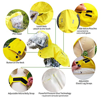 Dog Waterproof Raincoat with Poncho Hoodie, High Reflective Adjustable Yellow Pet Rain Jacket with Leash Hole for Small Medium and Large Dogs (Khaki, X-Small) - color: Khaki, size: X-Small: 4-9lbs