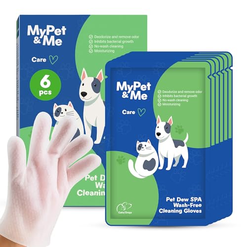 My Pet & Me Pet Glove Wipes for Dogs & Cats, Hypoallergenic No-Rinse Grooming with Olive & Jojoba Oil, Deodorizing Dog Bath Gloves & Lick-Safe Cat Wipes for Paws, Face, Ears, 6 Count Travel Pack