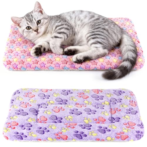 2 Pack Cat Blankets for Indoor Cats, Ultra Soft Reversible Mat, Fluffy Flannel Blanket for Small Dogs and Cats, Washable Pet Pad - color: Red and Purple, size: Medium