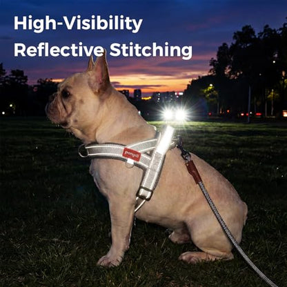 No Pull Dog Harness with Handle, Boston Terrier Adjustable Reflective Dog Vest, Breathable Air Mesh Padded Pet Harness with Front Leash Clip for Small Medium Dogs, Light Grey, M - color: Light Grey, size: Medium